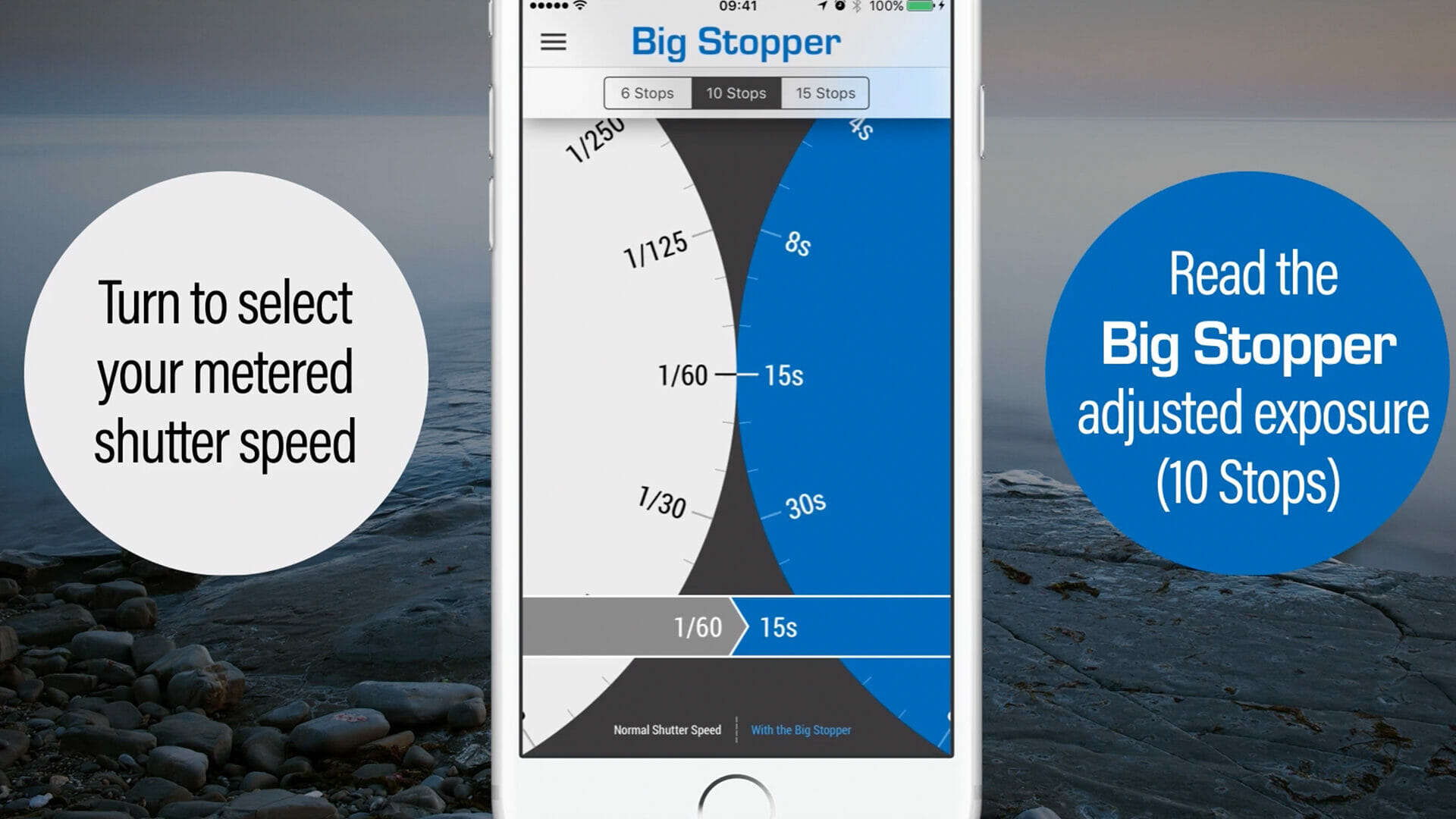 Big Stopper display for shutter speed in the LEE Stopper App